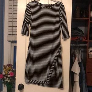 Fitted black and white striped dress